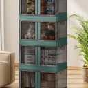 19Gal Collapsible Storage Bins with Lids & Wheels - 4 Pack Stackable with Doors, Heavy-Duty Plastic Containers for Home/Office, Green