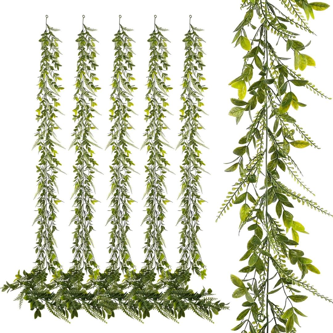 6 Pack 5.57ft Artificial Greenery Garland, Leaf Garland for Room Decor, Garlands for Decoration, Fake Vines Hanging Plants for Home Bedroom Garden Wall Wedding Decor-042 (042-6 Pack)