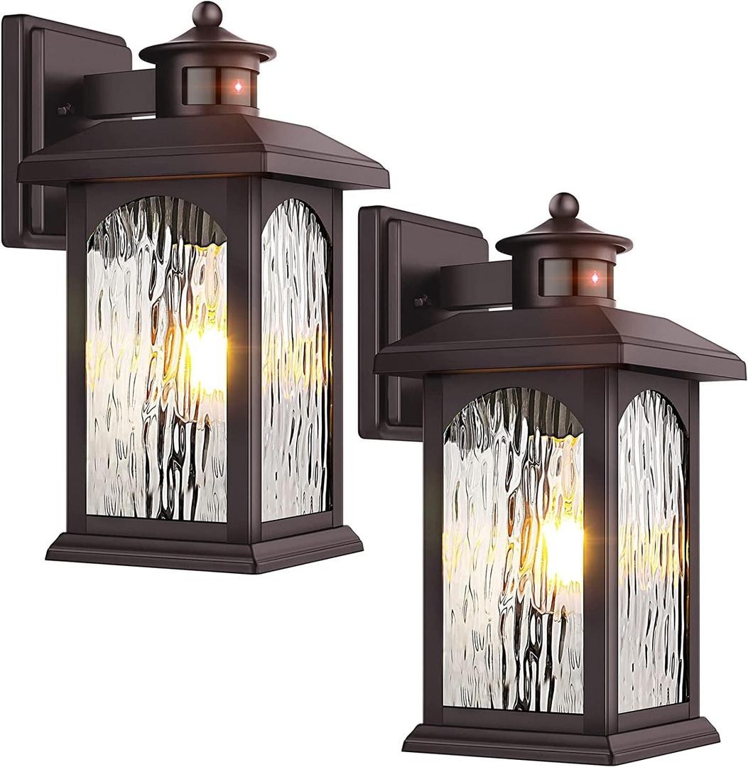 2 Packs Motion Sensor Outdoor Lights - Brown Dusk to Dawn Outdoor Lighting, Oil Rubbed Bronze Exterior Light Fixtures, Waterproof Porch Lights Wall Sconce for House, Garage, Entryway Anti-Rust