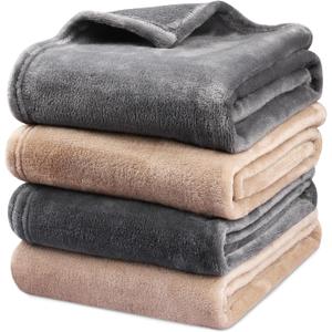 Onarway Dog Blanket Washable for Puppy: 4 Packs Dog Blankets 40x28 - Fluffy Soft Small Throw for Cat Puppy Kitten Dogs - Fleece Pet Blankets for Bed Sofa Car and Indoor - Grey and Khaki