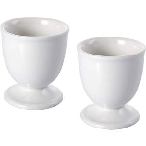 GSHLLO 2 Pcs White Ceramic Egg Serving Cups Egg Stand Holders Hard Boiled Egg Containers Breakfast Egg Bowls Kitchen Gadgets Tools