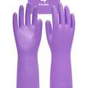 PACIFIC PPE 4 Pairs Reusable Dishwashing Cleaning Gloves with Latex Free, Cotton Lining, Kitchen Gloves, Purple, Small