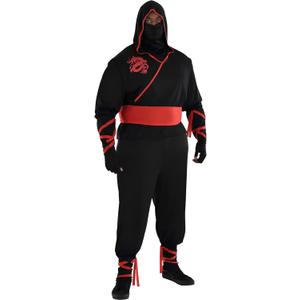 Ultimate Red & Black Ninja Assassin Plus XXL Polyester Costume (48-52) - 1 Set - Ideal for Halloween & Cosplay Events