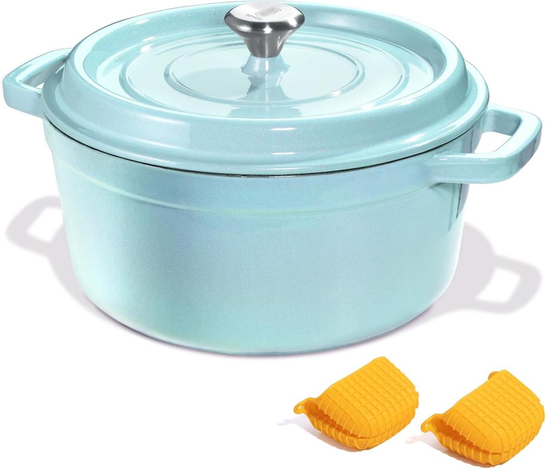 ROYDX Cast Iron Dutch Oven - 6 Quart Dutch Oven for Baking Bread, Soup & Stew, Oven Safe up to 550 F or All Stovetop, Turquoise (PFOS, PFOA, PTFE Free)