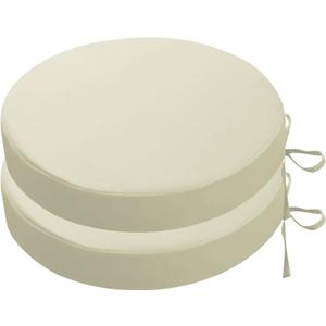 SK Studio Round Outdoor Chair Cushions for Patio Furniture, Set of 2 Waterproof Patio Chair Cushion with Adjustable Ties for Garden Sofa Couch, Beige, 20"x20"x2"