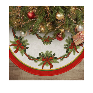 AVOIN colorlife Christmas Tree Skirt 48 Inch, Christmas Ribbon Holly Winter Holiday Tree Mat Decoration