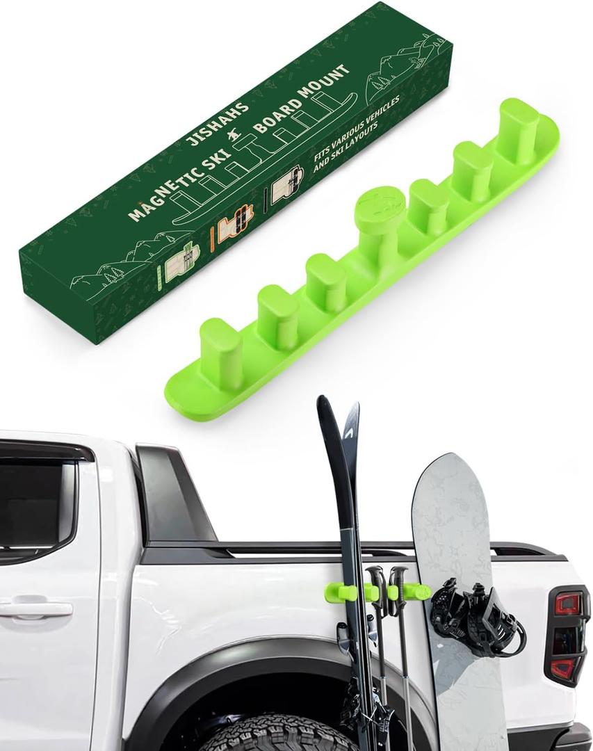 Magnetic Ski Holder for Side of Car  Rig Strips Magnetic Snowboard Mount  Prevent Ski and Snowboard from Tipping Over  Protects Vehicle from Scratches - Snowboard Accessories (Green)