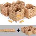 10.5 x 10.5in Wicker Storage Baskets, Cube Foldable Water Hyacinth Storage Baskets for 11 x 11 Cube Shelves Set of 4
