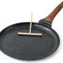 Kordisen Crepe Pan Nonstick, 12 Inch Dosa Pan with Spreader, Granite Coating Comales Para Tortillas Pancake Pan, Flat Bottom for Stove Top, Induction Compatible, PFOA Free (Black)