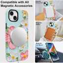 KANGHAR Cute Case for iPhone 14 Case for Women Girls [Compatible with MagSafe] Pink and Green Oil Painting Floral Print Pattern Design, Aesthetic Girly Flowers Magnetic Protective Phone Cover