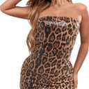 Verdusa Women's Leopard Print Sequin Dress Strapless Backless Mini Bodycon Dresses (Medium, Brown)