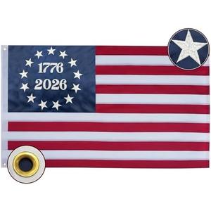 Bradford 1776 2026 Bennington 250 Anniversary Betsy Ross Flag 4x6 ft Outdoor Embroidered 13 Colonies Flags USA 250th American Flag with 2 Brass Grommets