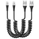 Coiled iPhone Charger Cable for Car, Lightning Cable 2 Pack 5ft, [Apple MFi Certified] Short iPhone Charger Cord Compatible with iPhone 14/13/12/11 Pro Max/XR/8/iPad/CarPlay (Silver)