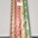 LaRibbons Kraft Christmas Wrapping Paper Set, 30 Inch X 10 Feet (4 Rolls: 100 Sq. Ft. Ttl) Snowflake, Green Tree, Deer Antlers and Gift Box Shapes Design for Xmas, Party, Holiday, Celebration