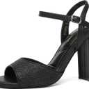 NEWBELLA Women's Heeled Sandals-Chunky Block High Heels with Ankle Strap, Comfortable Open Toe Dress Pumps for Party, Prom, 6.5