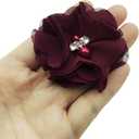 10 PC Burgundy Rhinestone Pearl Lace Petal Fabric Flowers Sewing Applique, 2.3 Inch