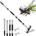 Stainless Steel Weeding Tool, Thickened Version 8 Tines Weeder Rake, Weed Puller Tool with Long Handle, for Removing Weeds, Loosening Soil, Cleaning Flower Beds, Pine Needles & Lawn Prep