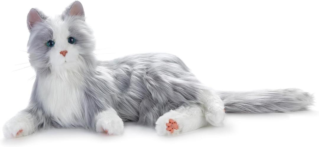 JOY FOR ALL Companion Pet for Seniors - Lifelike Animatronic Cat - Realistic Soft-Touch Fur & Purring - Therapy Stuffed Animal - Toy for Alzheimer's & Dementia - Silver w/White