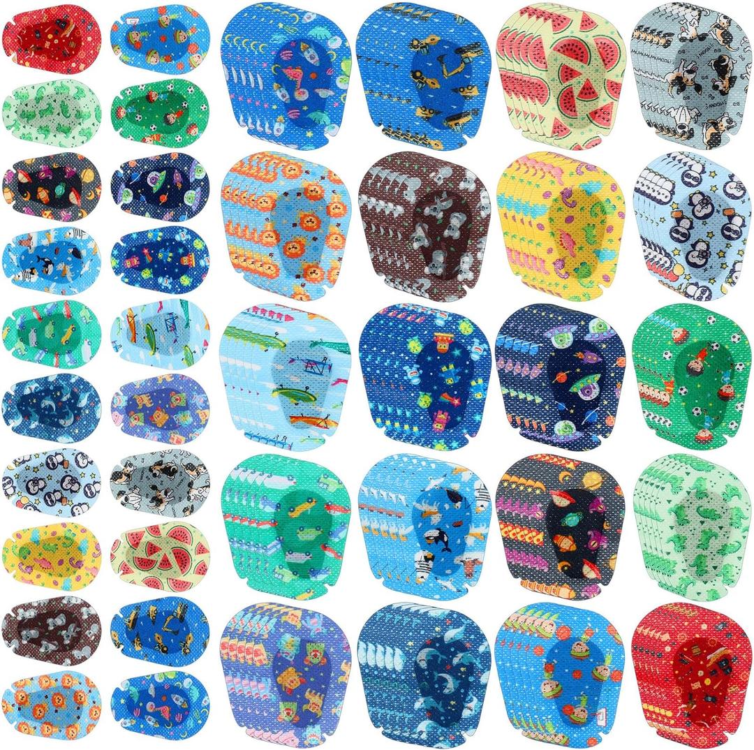 100 Pcs Adhesive Eye Patches for Kids Boys 20 Styles Breathable Boy Eye Patch Bulk Light Blocking Cotton Adhesive Bandages for Toddler Boys, 3 x 2 Inch