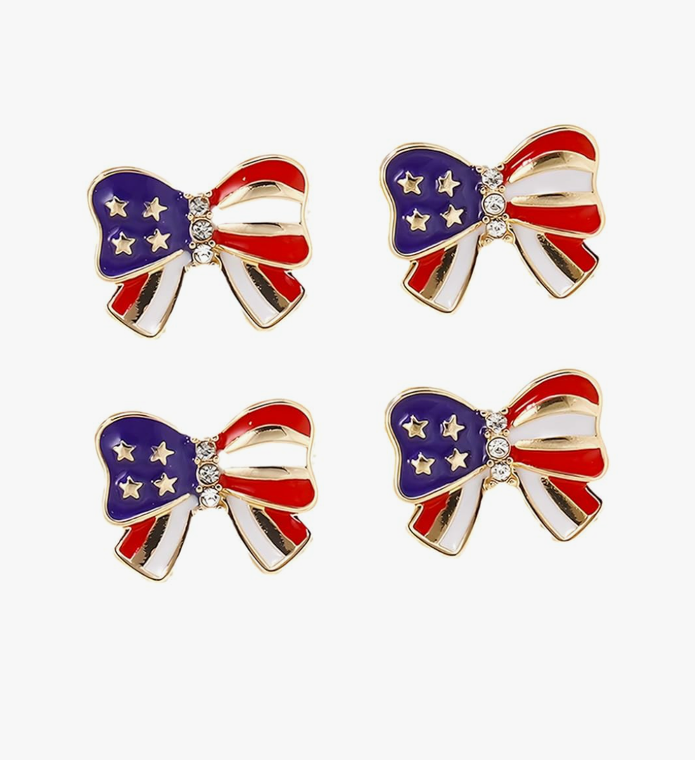 USA American Flag Earrings for Women USA Patriotic Bow Earrings Sparkly Rhinestone Bow Studs Earrings Independence day US 4th of July Outfits Jewelry for Women