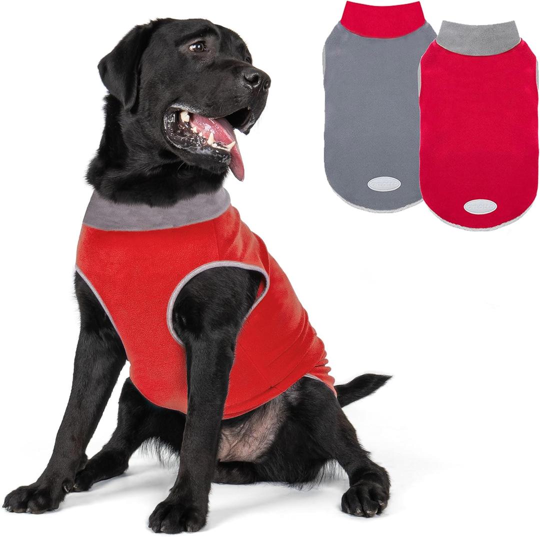 cyeollo 2 Pack Dog Sweater Sweatshirt Stretchy Soft Fleece Vest Pullover with Reflective Stripe Dog Jacket Lightweight Pet Clothes for Medium Dogs, Red & Grey XX-Large (35-58lbs)