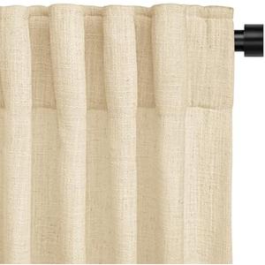 INOVADAY Linen Curtains for Living Room Bedroom, Back Tab Sheer Privacy Curtains, Light Filtering Farmhouse Drapes W50xL63 Beige