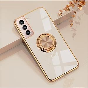 EYZUTAK Electroplated Magnetic Ring Holder Case for Samsung Galaxy S21 5G, 360 Degree with Rotation Metal Finger Ring Holder Magnet Car Holder Soft Silicone Shockproof Protective Cover - Light Pink