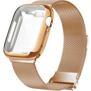 Geoumy Metal Magnetic Bands Compatible for Apple Watch Band 41mm with Case, Stainless Steel Milanese Mesh Loop Replacement Strap Compatible with iWatch Series 11-1 SE Women Men, Rose Gold