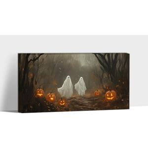 ANRUOXI Ghost Halloween Pictures Wall Decor, Framed Ghost Painting Halloween Canvas Wall Art Poster Prints Painting Artwork for Living Room Hallway Mantel Bedroom Bathroom Ready To Hang 12x24'' (S-1224 inches)