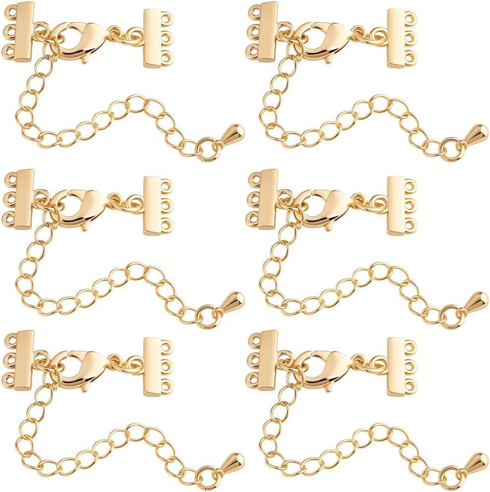 Beebeecraft 1 Box 8Pcs Layering Clasp 18K Gold Plated Brass Multi Strand Layered Necklaces Clasps Adjustable Chain Connectors with Lobster Claw Clasps for DIY Jewelry Making