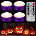 Riakrum 4 Pieces Pumpkin Lights with Remote and Timer LED Pumpkin Lights Battery Operated Jack O Lantern Bright Flameless Candles for Halloween Thanksgiving(Purple)