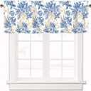 Blue Floral Kitchen Valances for Windows, Valance Curtain Farmhouse Rod Pocket Window Treatments Short Curtains for Kitchen Bedroom Bathroom Living Room 1 Panel, 42x12 Inch