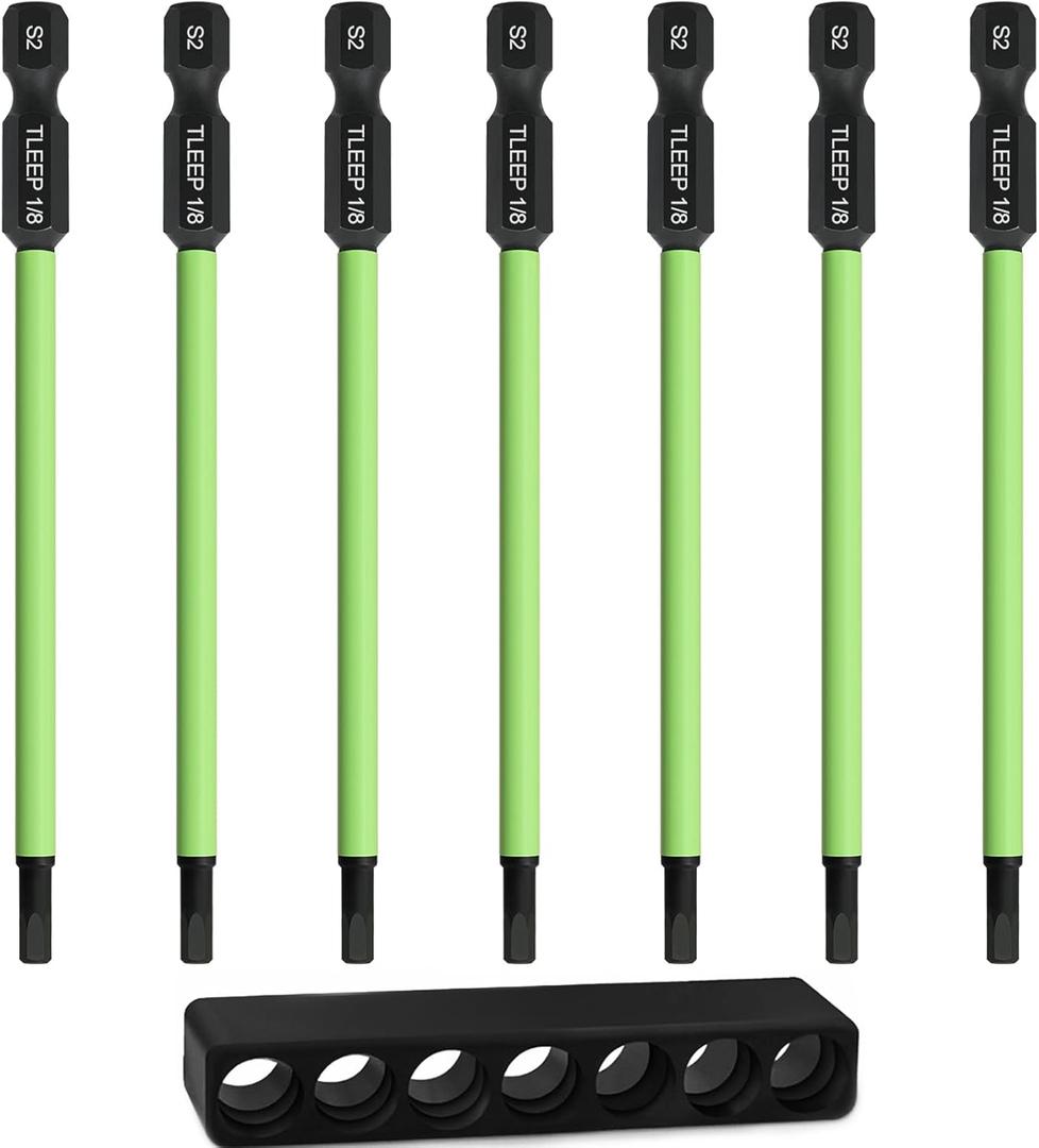 7Pcs 1/4" Hex Head Allen Wrench Drill Bits, SAE 1/8", 4" Long Hex Key Drill Bit Set, Magnetic Tips Screwdriver Socket Bit Set for Ikea Type Furniture (S2 Steel), 100MM Black