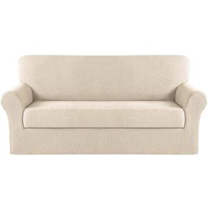 Turquoize Sofa Covers Washable 2 Piece Sofa Covers for 3 Cushion Couch Sofa Slipcovers Stretch Couch Covers Slip Covers with Elastic Bottom Feature Thick Jacquard Fabric (Sofa, Biscotti Beige)