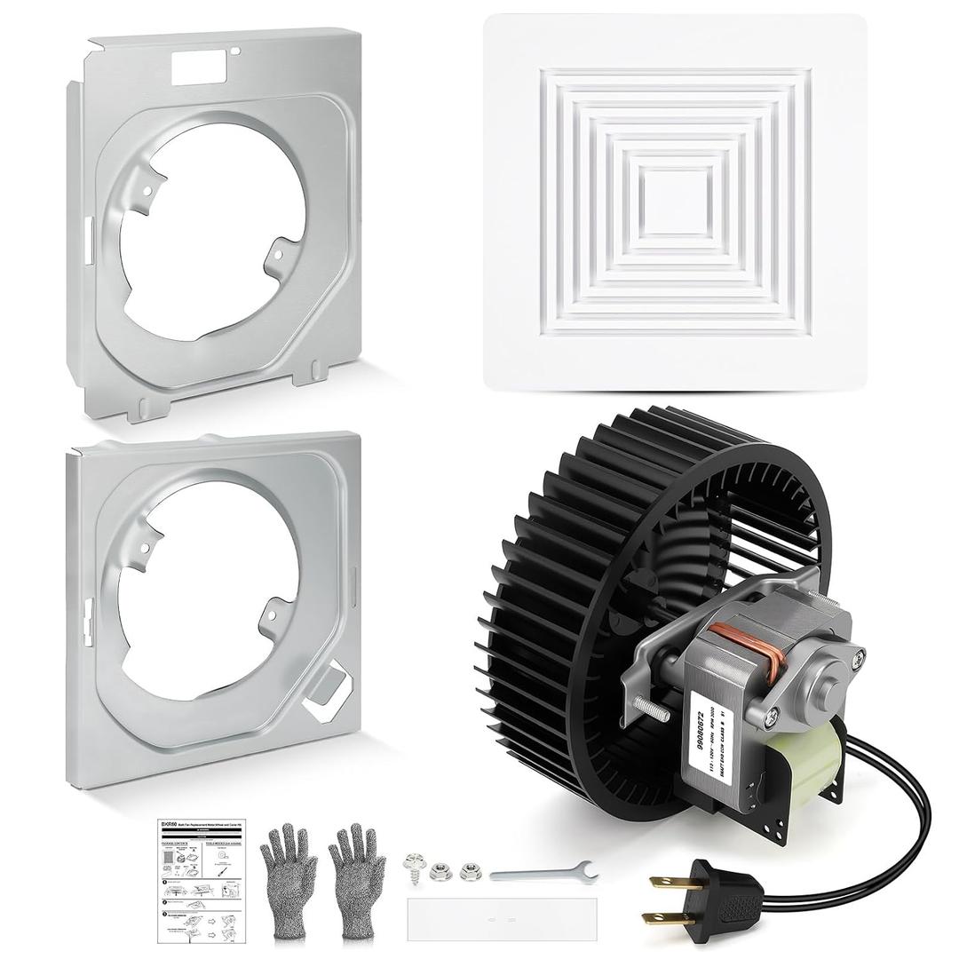 BKR60 Bathroom Exhaust Fan Replacement with Cover/Grille | Quiet 3.0 Sones High Airflow Fan Motor Replacement Fit 670, 671, 688-G/H/J/K, 693, 695, 695P, 695-R02, 696N, 696N-R02, 690-A, 690NT-A