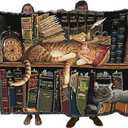 Pure Country Weavers Remington The Well Read Blanket by Charles Wysocki - Gift for Cat Lovers - Tapestry Throw Woven from Cotton - Made in The USA (72x54)