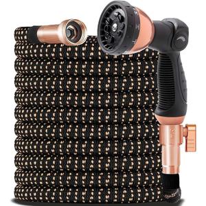 100FT Expandable Garden Hose - with 10-Function Spray Nozzle - Lightweight, Flexible, Retractable Garden Hose, Water Hose - No-Kink Flexibility,3/4" Solid Brass Fittings-ChampagneGold