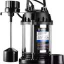 DEKO 3/4HP 4600GPH Sump Pump, Submersible Cast Iron and Stainless Steel Sump Pump with Integrated Vertical Float Switch