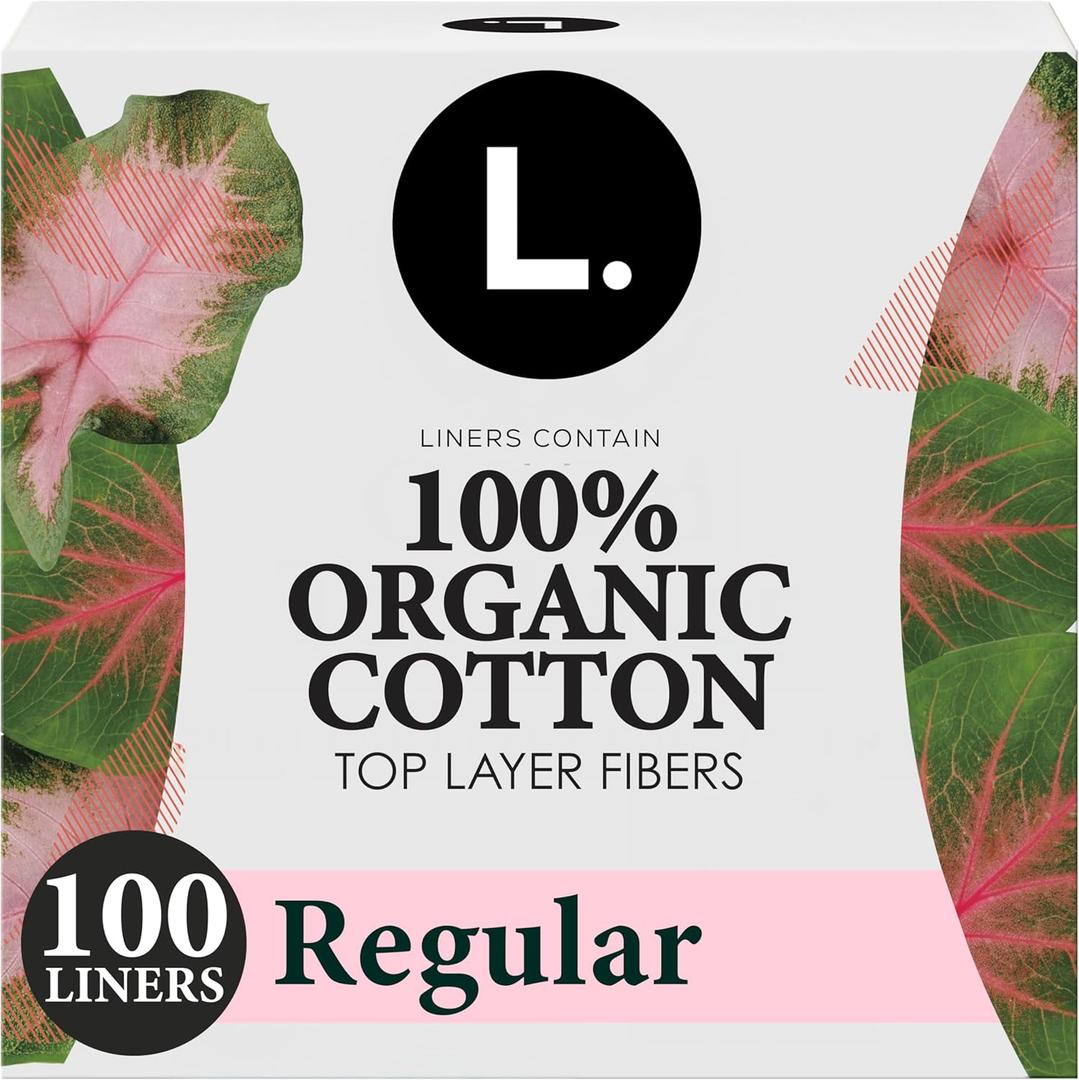 L. Ultra Thin Liners for Women, Regular Coverage, Organic Cotton Top Layer, Unscented Pantiliners, 100 Count