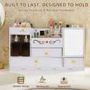 Large Vanity Makeup Organizer with Mirror for Countertop - 3 Drawers & Brush Holder | Cosmetic and Skincare Storage Desk Organizer for Dorm Room, Bathroom, Bedroom (White)