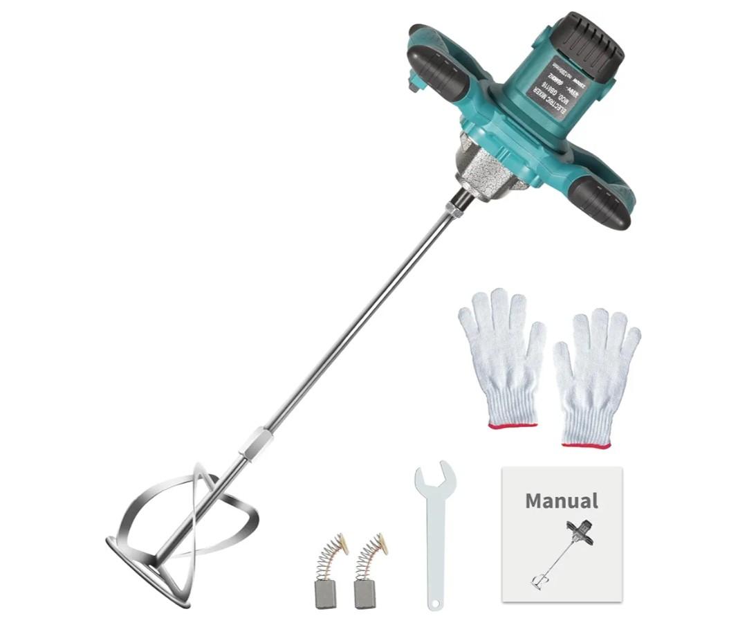 Cement Mixer, 2500W Handheld Electric Concrete Mixer, Portable Mortar Mixer with 6 Adjustable Speed, 110V Mud Mixer for Mixing Mud, Cement, Mortar, Paint, Fodder