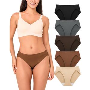 BAMBOO COOL Womens Underwear High Cut Briefs Breathable Moisture-Wicking Hipster Ladies Panties, 5-Pack (M)