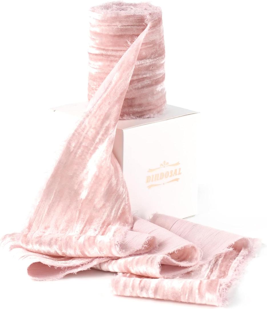Pink Velvet Ribbon 3 Inch x 3 Yards Frayed Crushed Velvet Ribbon Raw Edge Wide Ribbon for Wedding Bouquets Baby Shower Easter Wreaths Gift Wrapping Crafts