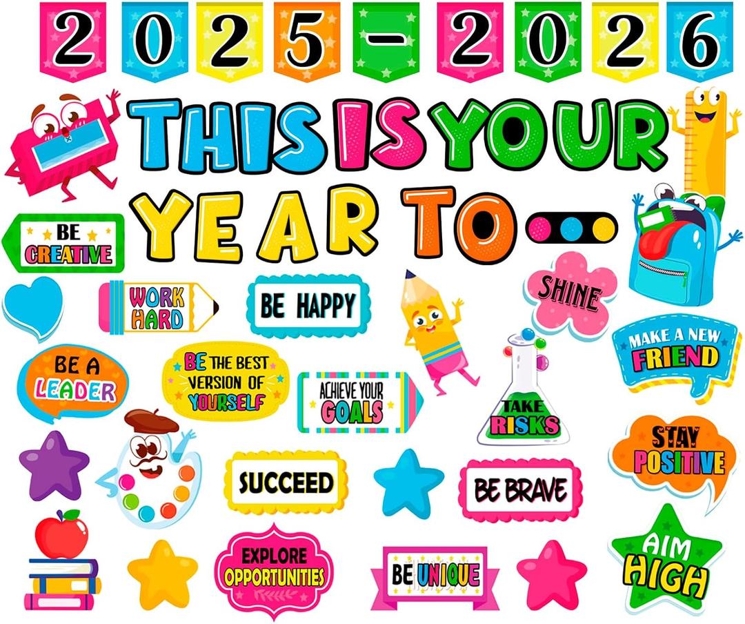 2 x HOWAF 52pcs Classroom Bulletin Board Decoration Set,2025-2026 This is Your Year Cutout for Welcome Back to School Classroom Decor,Positive Accents Cut-Outs for First Day of School Chart Wall Supplies 2 x HOWAF 52pcs Classroom Bulletin Board Decoration Set,2025-2026 This is Your Year Cutout for Welcome Back to School Classroom Decor,Positive Accents Cut-Outs for First Day of School Chart Wall Supplies