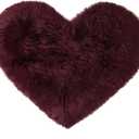 uxcell Heart Shaped Rugs for Bedroom,Small Aesthetic Carpet Girls,Cute Shaggy Floor Mirror Mat,Pastel Furry Throw Rug 2.3ftx3ft, Burgundy