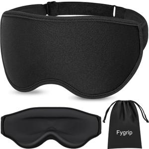 Fygrip 3D Eye Mask Sleep Mask for Men & Women, 100% Pressure-Free & Light Block-Out Eye Mask for Sleep with Easy Adjustable Strap, Night Eye Cover for Travel, Black