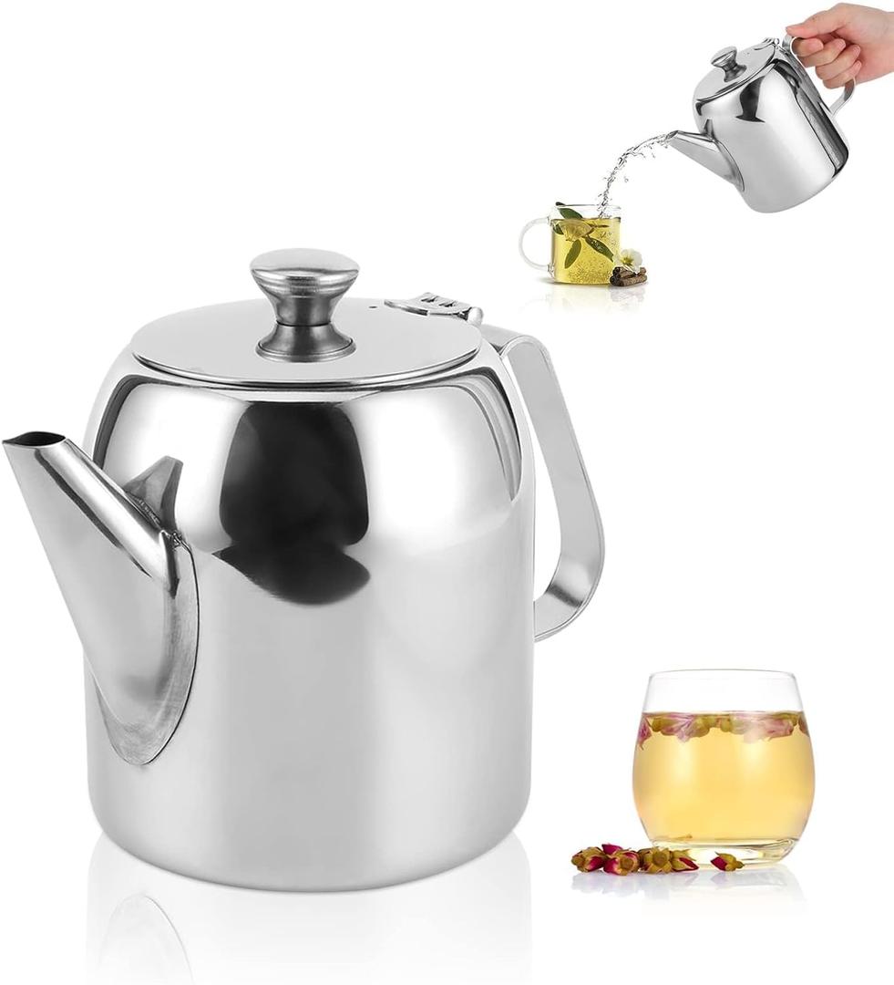 Stainless Steel Coffee Pot, 32oz/850ml Tea Pot Stovetop Coffee Pot Short Spout Water Jug for Home Hotel Restaurant, Teapot Hot Cold Water Pot for Coffee, Tea, Beverages, Fruit Herbal