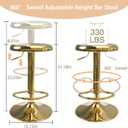Adjustable Bar Stools Set of 2, Backless Swivel Round Counter & Bar Height Chairs, Modern Gold Metal Frame Barstools for Kitchen Island, Dining Room, Home Bar, Gold, 13.8*13.8*31.1