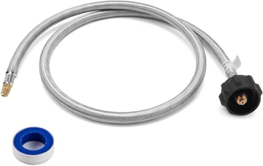3 FT 1/4 inch Male NPT LP Gas Propane Hose with QCC1/Type1 for RV Trailer, Stainless Steel Braided RV Propane Pigtail Hose Connector for Standard Two-Stage Auto Changeover Regulator