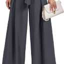 Lepunuo Wide Leg Pants for Women High Waisted Palazzo Pants Work Casual Flowy Tie Knot Trousers with Pockets , Size L